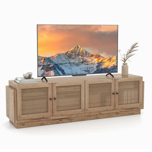 Farmhouse TV Stand for TVs up to 75 Inches with 2 Cabinets-Oak