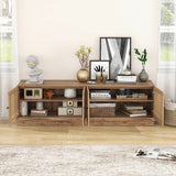 Farmhouse TV Stand for TVs up to 75 Inches with 2 Cabinets-Oak