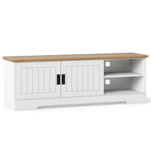 Farmhouse TV Stand for TVs up to 65 Inch with Sliding Doors and Storage Cabinets-White
