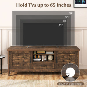 Farmhouse TV Stand for 65 Inch TVs with 2 Woven Accent Doors and 3 Adjustable Shelves-Rustic Brown