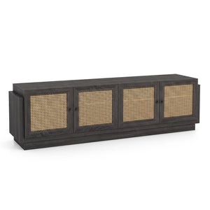 Farmhouse TV Stand for TVs up to 75 Inches with 2 Cabinets-Black