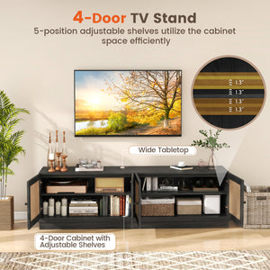 Farmhouse TV Stand for TVs up to 75 Inches with 2 Cabinets-Black