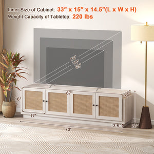Farmhouse TV Stand for TVs up to 75 Inches with 2 Cabinets-White