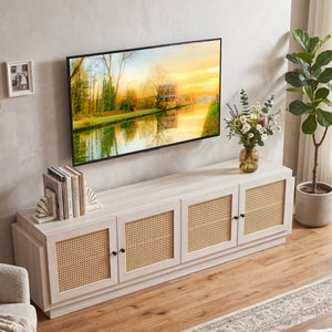 Farmhouse TV Stand for TVs up to 75 Inches with 2 Cabinets-White