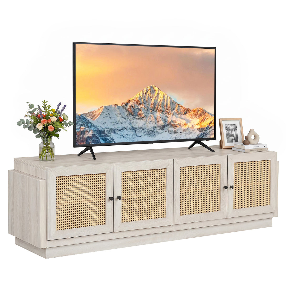 Farmhouse TV Stand for TVs up to 75 Inches with 2 Cabinets-White