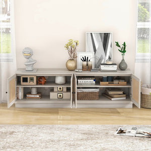 Farmhouse TV Stand for TVs up to 75 Inches with 2 Cabinets-White
