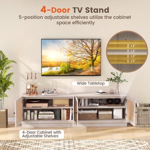 Farmhouse TV Stand for TVs up to 75 Inches with 2 Cabinets-White