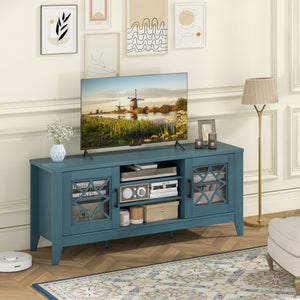 Farmhouse TV Stand for TVs Up to 65 Inches 4 Adjustable Shelves-Teal Blue