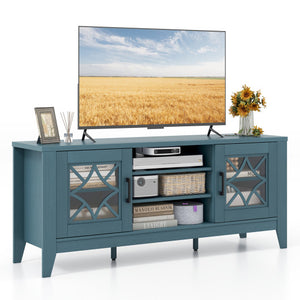 Farmhouse TV Stand for TVs Up to 65 Inches 4 Adjustable Shelves-Teal Blue