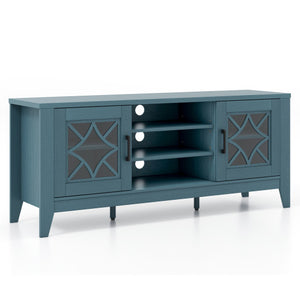 Farmhouse TV Stand for TVs Up to 65 Inches 4 Adjustable Shelves-Teal Blue