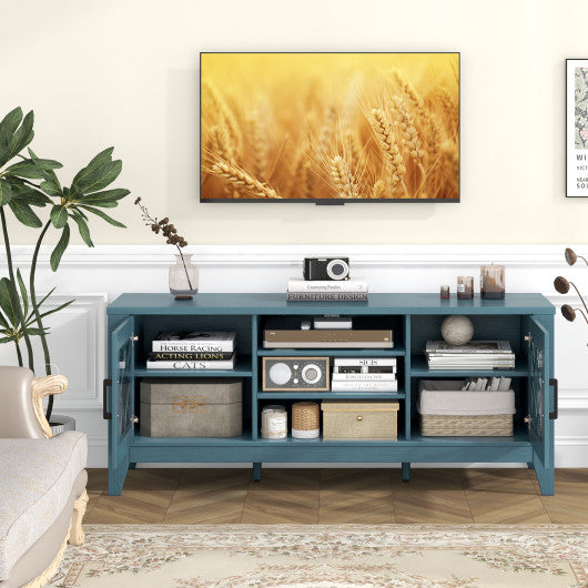 Farmhouse TV Stand for TVs Up to 65 Inches 4 Adjustable Shelves-Teal Blue