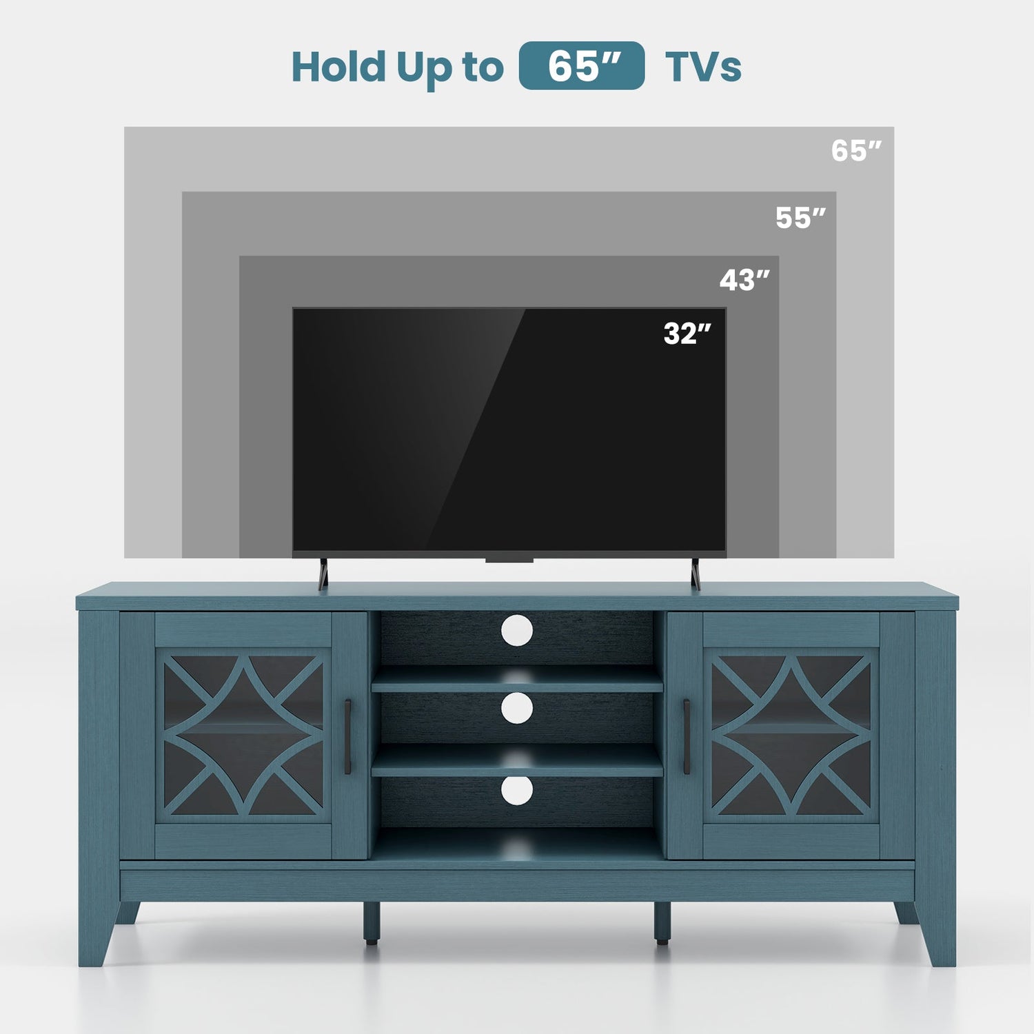 Farmhouse TV Stand for TVs Up to 65 Inches 4 Adjustable Shelves-Teal Blue