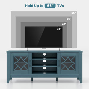 Farmhouse TV Stand for TVs Up to 65 Inches 4 Adjustable Shelves-Teal Blue