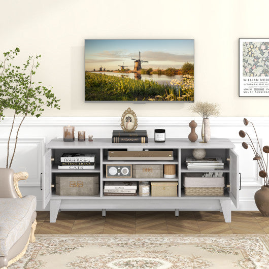 Farmhouse TV Stand for TVs Up to 65 Inches with 2 Barn Door Cabinets-Gray