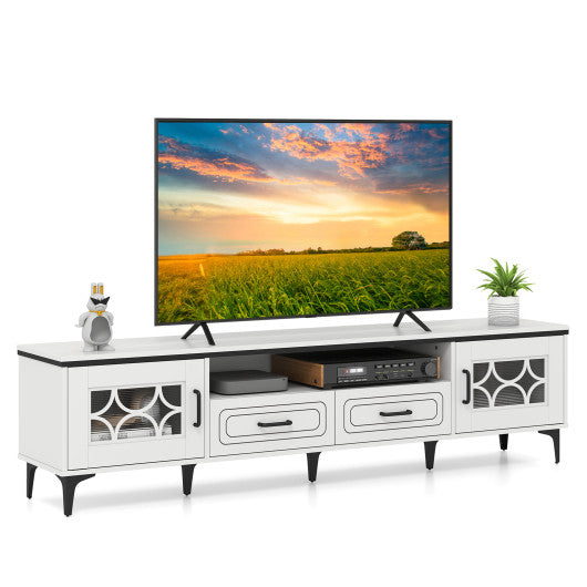 Farmhouse TV Stand for TVs up to 80 Inch with 2 Drawers-White