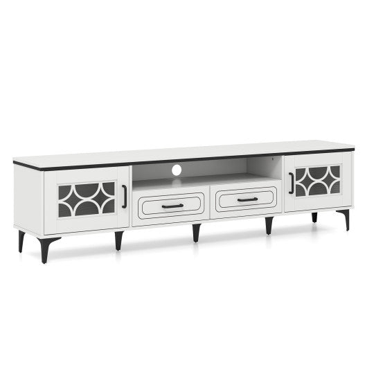 Farmhouse TV Stand for TVs up to 80 Inch with 2 Drawers-White