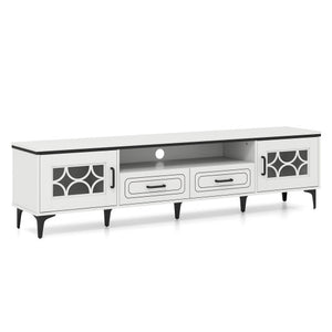 Farmhouse TV Stand for TVs up to 80 Inch with 2 Drawers-White
