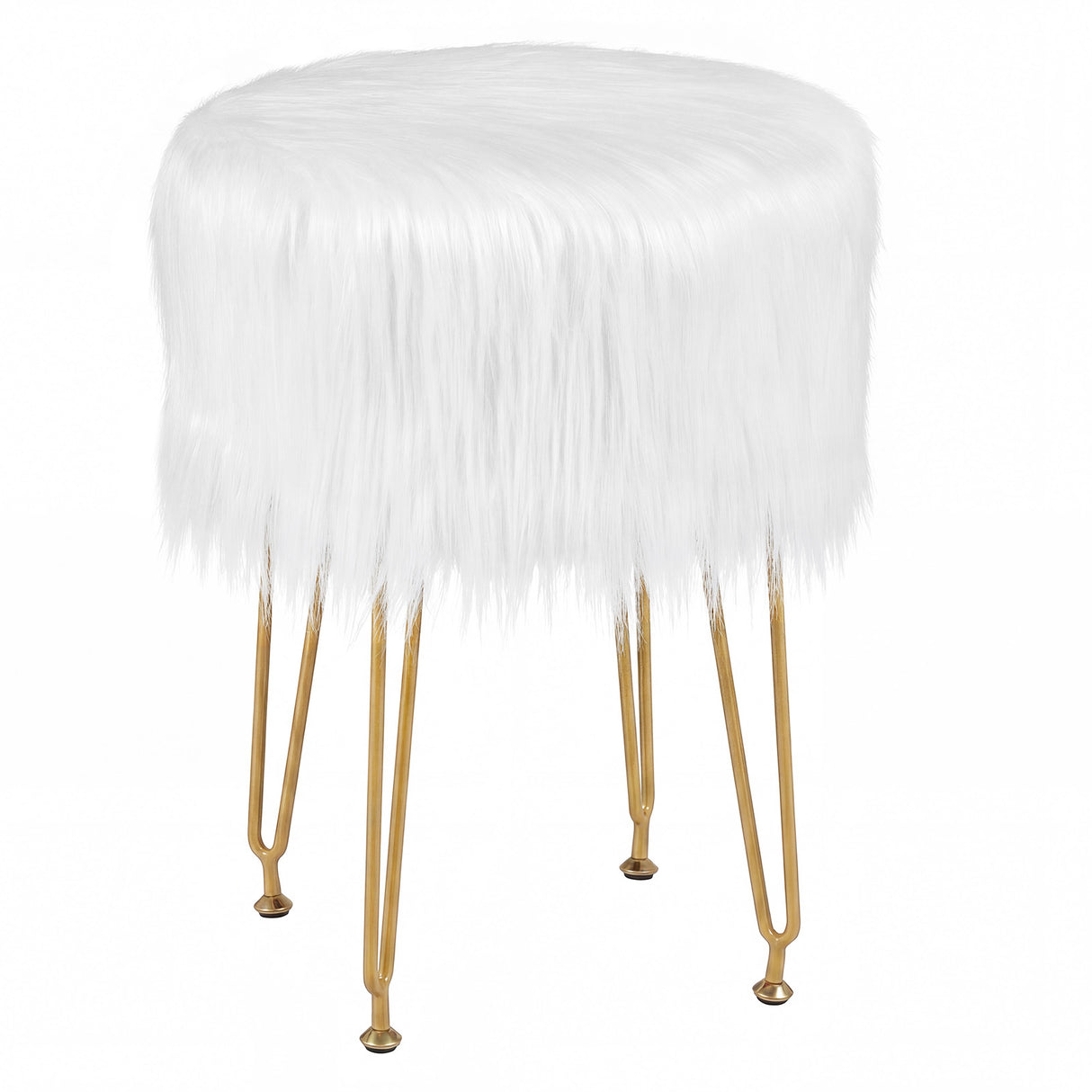 Faux Fur Vanity Stool Chair with Metal Legs for Bedroom and Living Room-Pink
