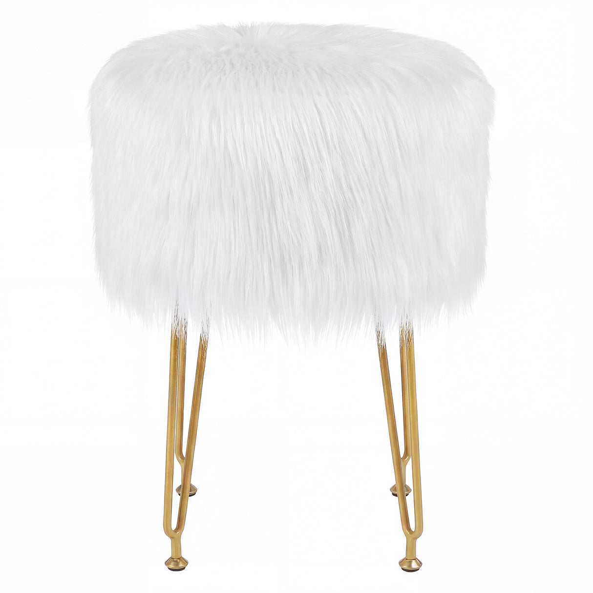 Faux Fur Vanity Stool Chair with Metal Legs for Bedroom and Living Room-Pink