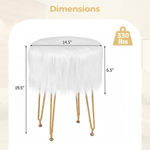 Faux Fur Vanity Stool Chair with Metal Legs for Bedroom and Living Room-Pink