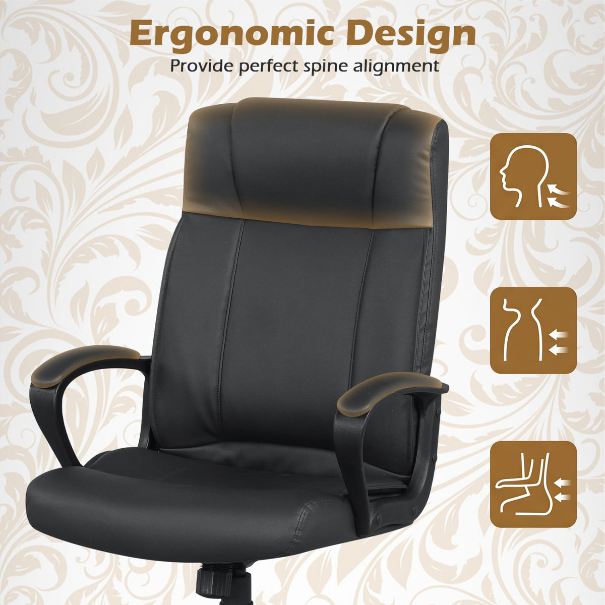 Faux Leather Office Chair Computer Desk Chair with Rocking Function-Black
