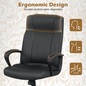 Faux Leather Office Chair Computer Desk Chair with Rocking Function-Black