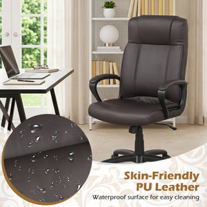 Faux Leather Office Chair Computer Desk Chair with Rocking Function-Brown
