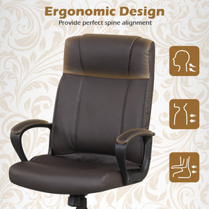 Faux Leather Office Chair Computer Desk Chair with Rocking Function-Brown