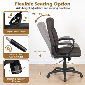Faux Leather Office Chair Computer Desk Chair with Rocking Function-Brown