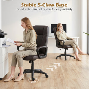 Faux Leather Office Chair Computer Desk Chair with Rocking Function-Brown