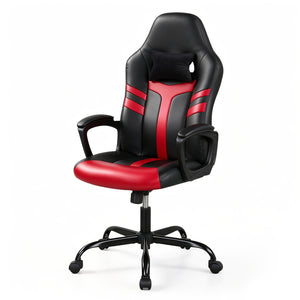 Faux Leather Upholstered Office Chair with Removable Head Pillow and Rocking Function-Red