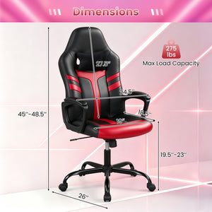 Faux Leather Upholstered Office Chair with Removable Head Pillow and Rocking Function-Red