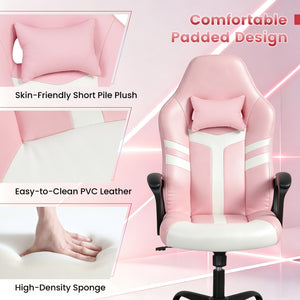 Faux Leather Upholstered Office Chair with Removable Head Pillow and Rocking Function-Pink