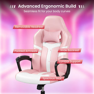 Faux Leather Upholstered Office Chair with Removable Head Pillow and Rocking Function-Pink