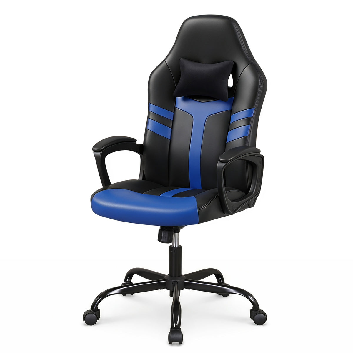 Faux Leather Upholstered Office Chair with Removable Head Pillow and Rocking Function-Blue