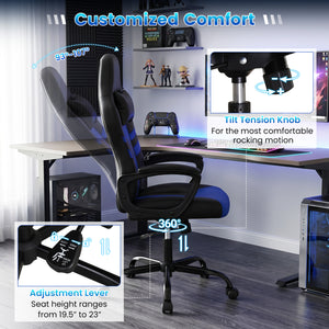 Faux Leather Upholstered Office Chair with Removable Head Pillow and Rocking Function-Blue