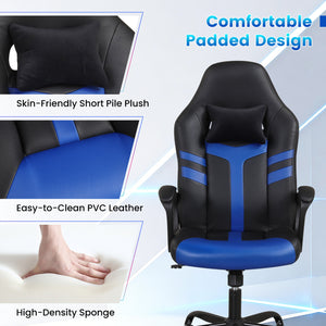 Faux Leather Upholstered Office Chair with Removable Head Pillow and Rocking Function-Blue