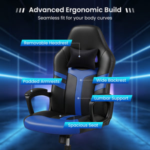 Faux Leather Upholstered Office Chair with Removable Head Pillow and Rocking Function-Blue