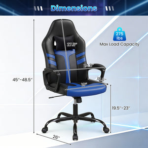Faux Leather Upholstered Office Chair with Removable Head Pillow and Rocking Function-Blue