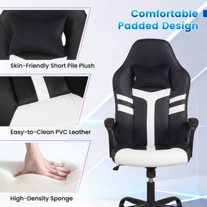 Faux Leather Upholstered Office Chair with Removable Head Pillow and Rocking Function-White
