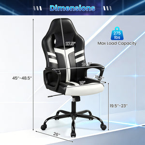 Faux Leather Upholstered Office Chair with Removable Head Pillow and Rocking Function-White