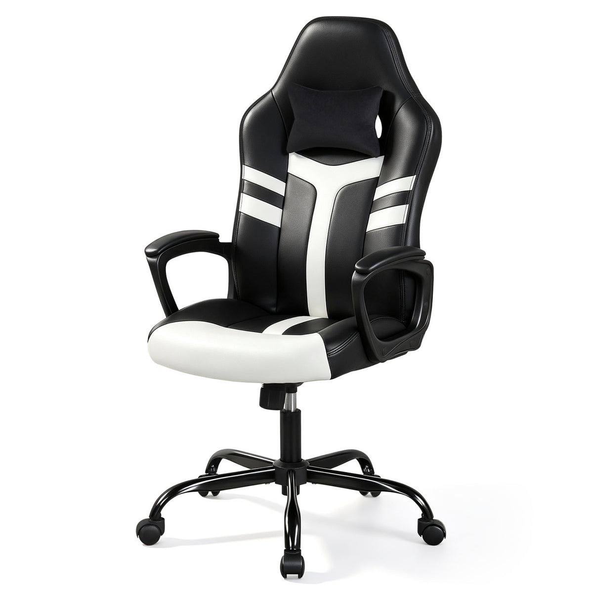 Faux Leather Upholstered Office Chair with Removable Head Pillow and Rocking Function-White