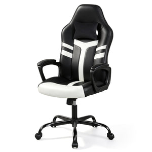 Faux Leather Upholstered Office Chair with Removable Head Pillow and Rocking Function-White