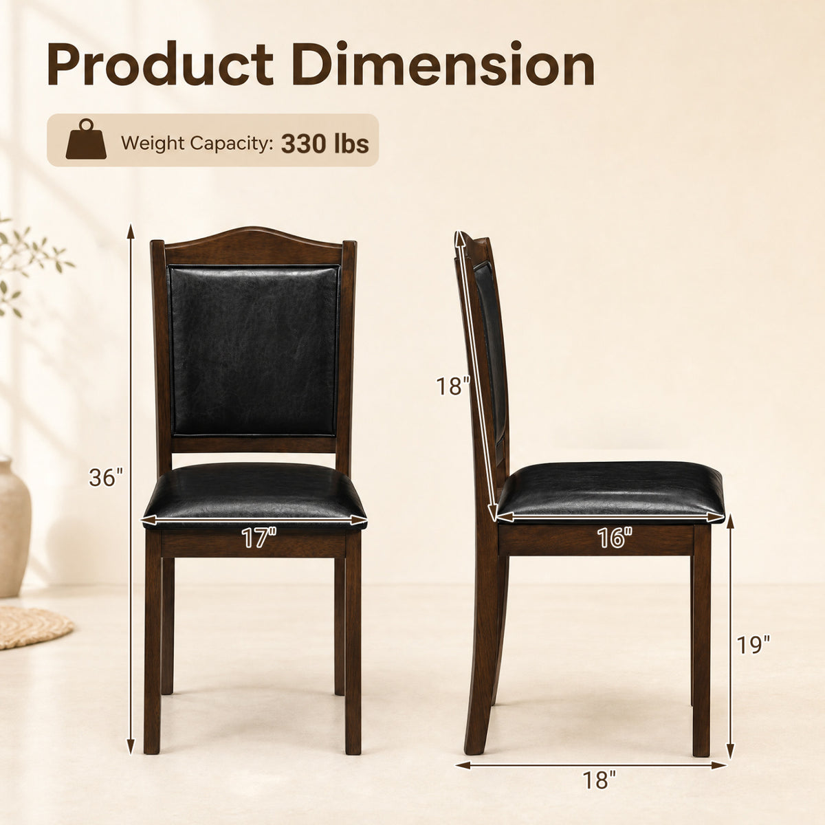 Faux Leather Upholstered Wooden Farmhouse Dining Chairs Set of 4-Walnut
