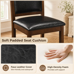 Faux Leather Upholstered Wooden Farmhouse Dining Chairs Set of 4-Walnut