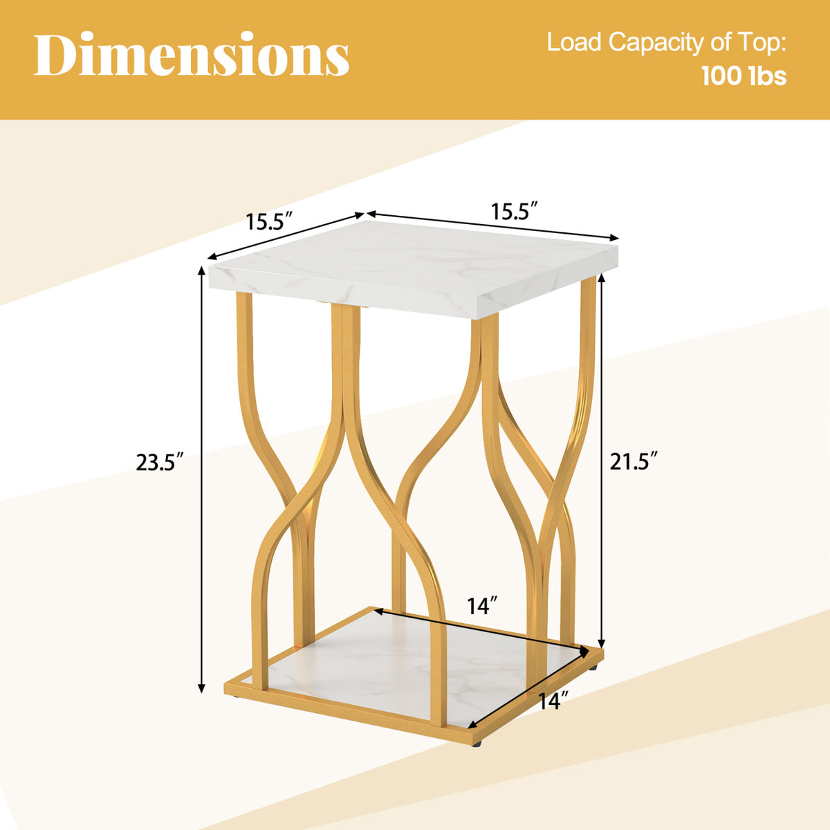 Faux Marble Bedside Night Stand with Petal-Inspired Metal Frame-White