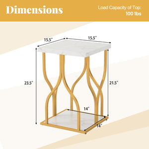 Faux Marble Bedside Night Stand with Petal-Inspired Metal Frame-White