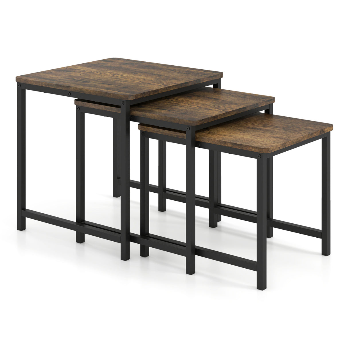 Faux Marble Nesting Table with Metal Frame Set of 3-Rustic Brown