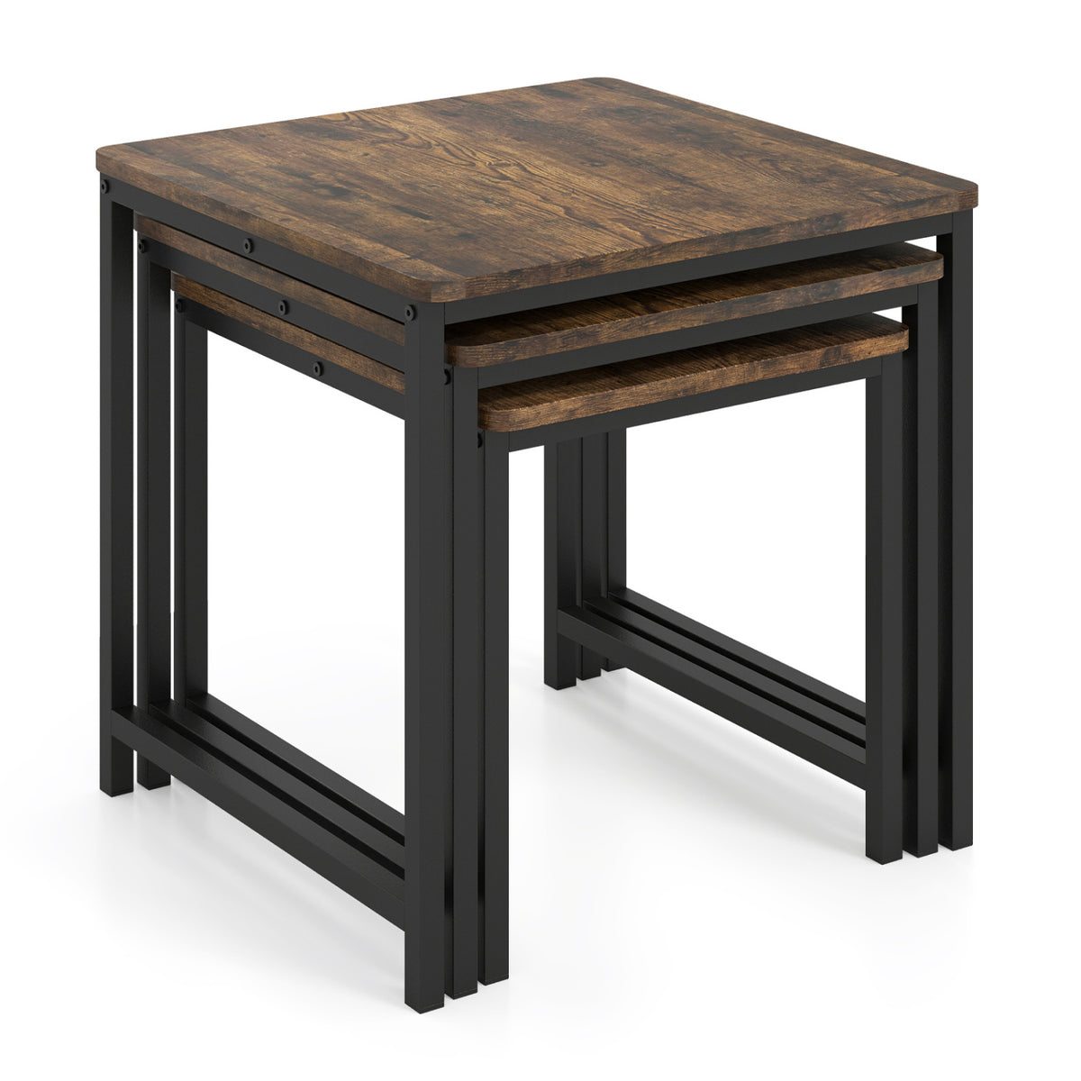Faux Marble Nesting Table with Metal Frame Set of 3-Rustic Brown