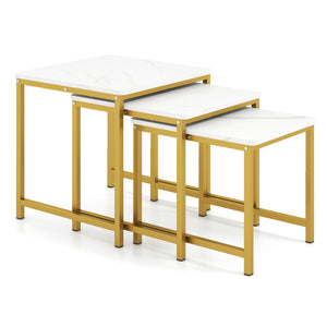 Faux Marble Nesting Table with Metal Frame Set of 3-White